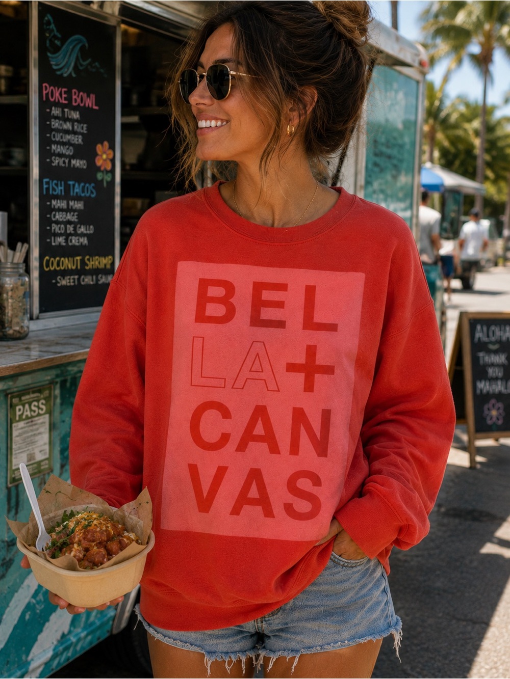 Bella + Canvas Graphic Sweatshirt Medium Red Pullover Crewneck Cozy Casual